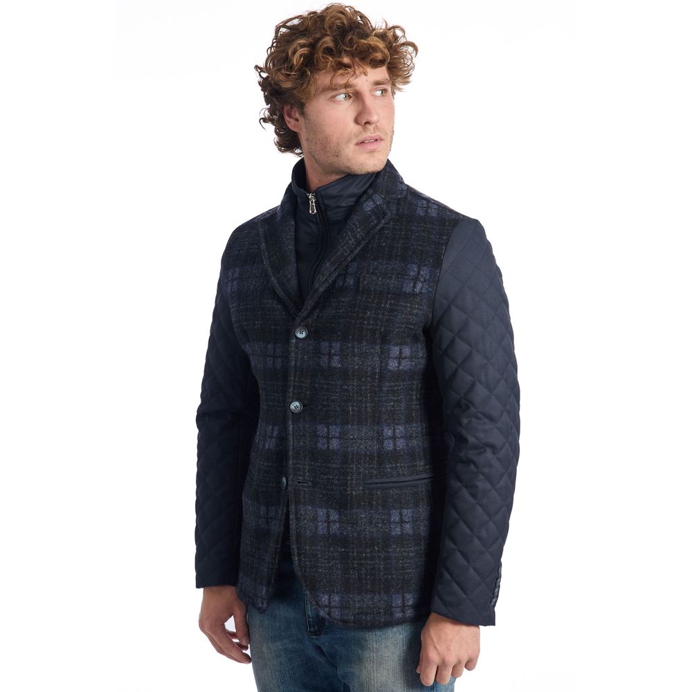 Roberto Pepe Luxury Blaue Wolle Männer Jacke
