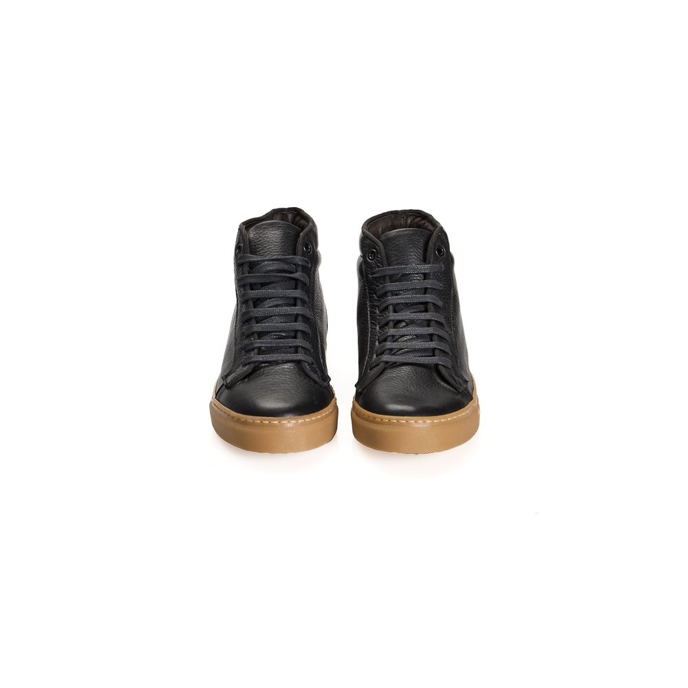 Roberto Pepe Luxury Schwarzes Kalbsleder Herren High-Top Sneaker