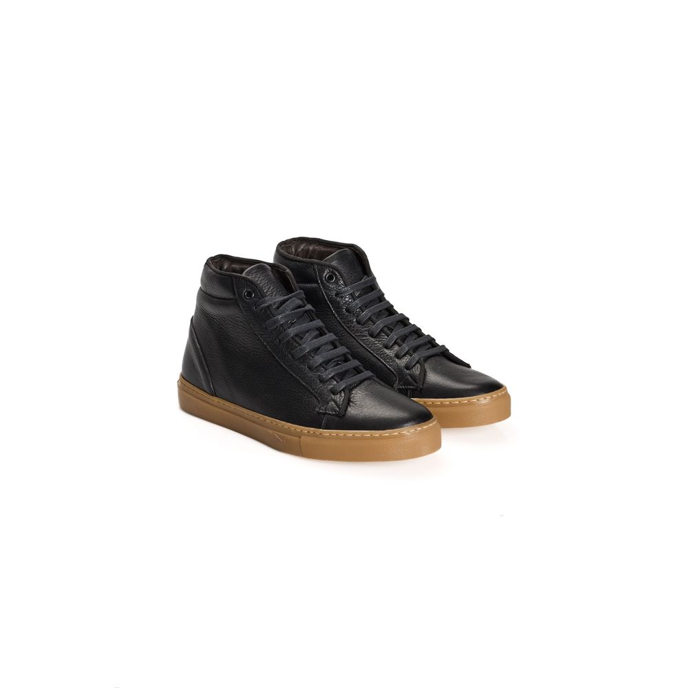 Roberto Pepe Luxury Schwarzes Kalbsleder Herren High-Top Sneaker