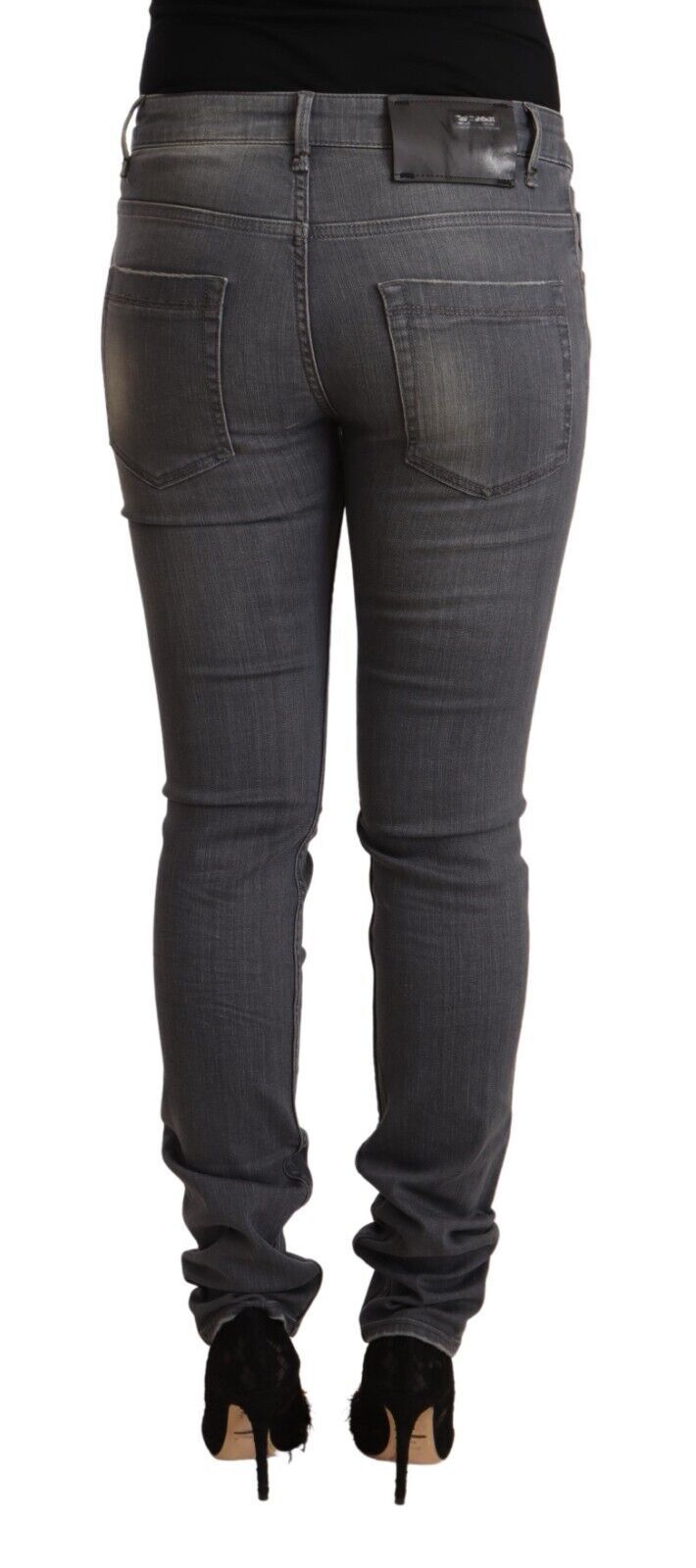 Acht Elegante dunkelgraue Skinny Jeans - niedrige Taille mit Reißverschluss