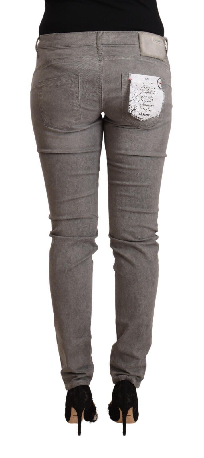 Acht Schicke graue Skinny-Jeans mit niedriger Taille aus Baumwolle