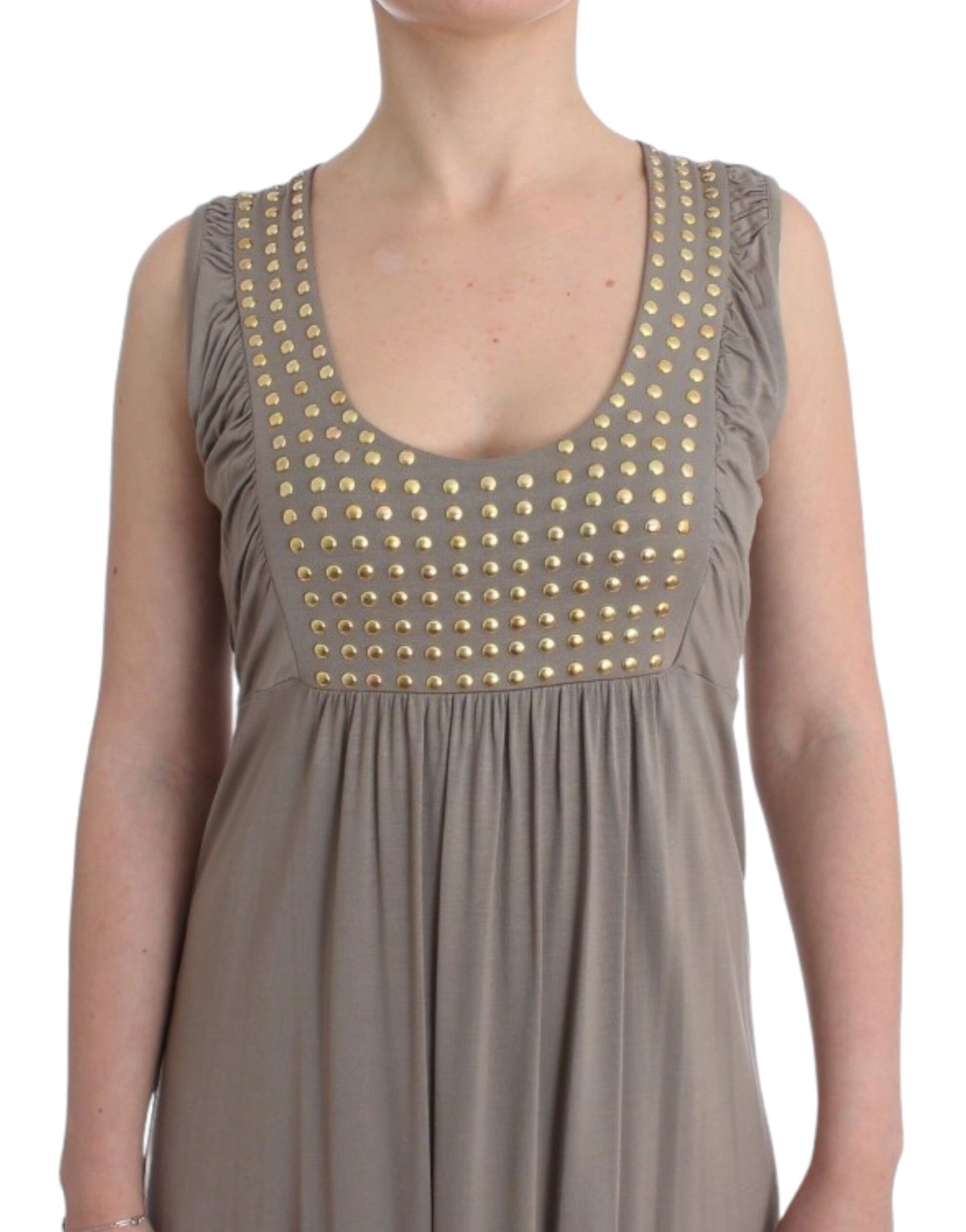Roccobarocco Knielanges Etuikleid mit Nieten in Beige