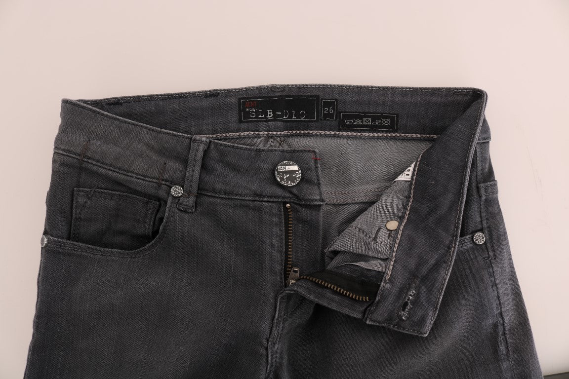 Acht Schlichte graue Designer-Jeans mit schmaler Passform